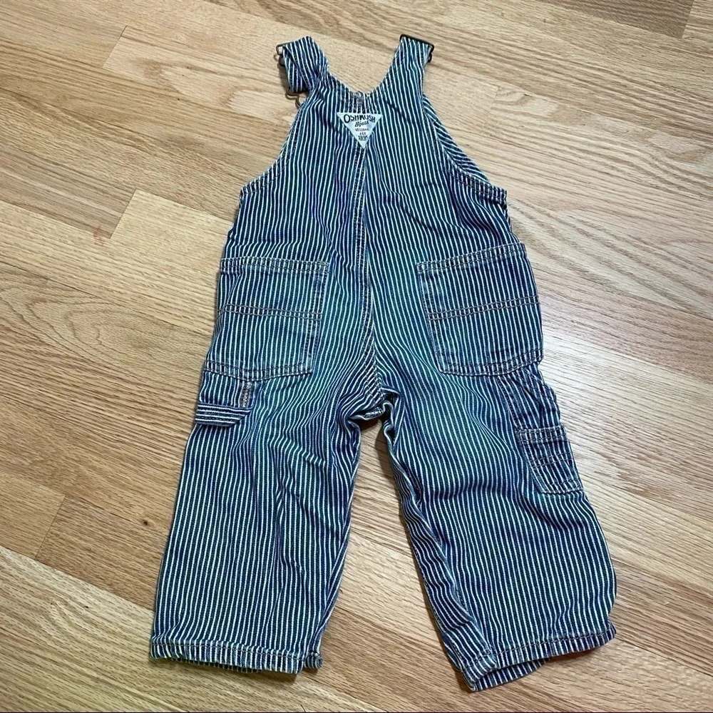 Oshkosh B’gosh Blue Striped Bib Overalls 12 mos Conductor Kids Baby Vestpak